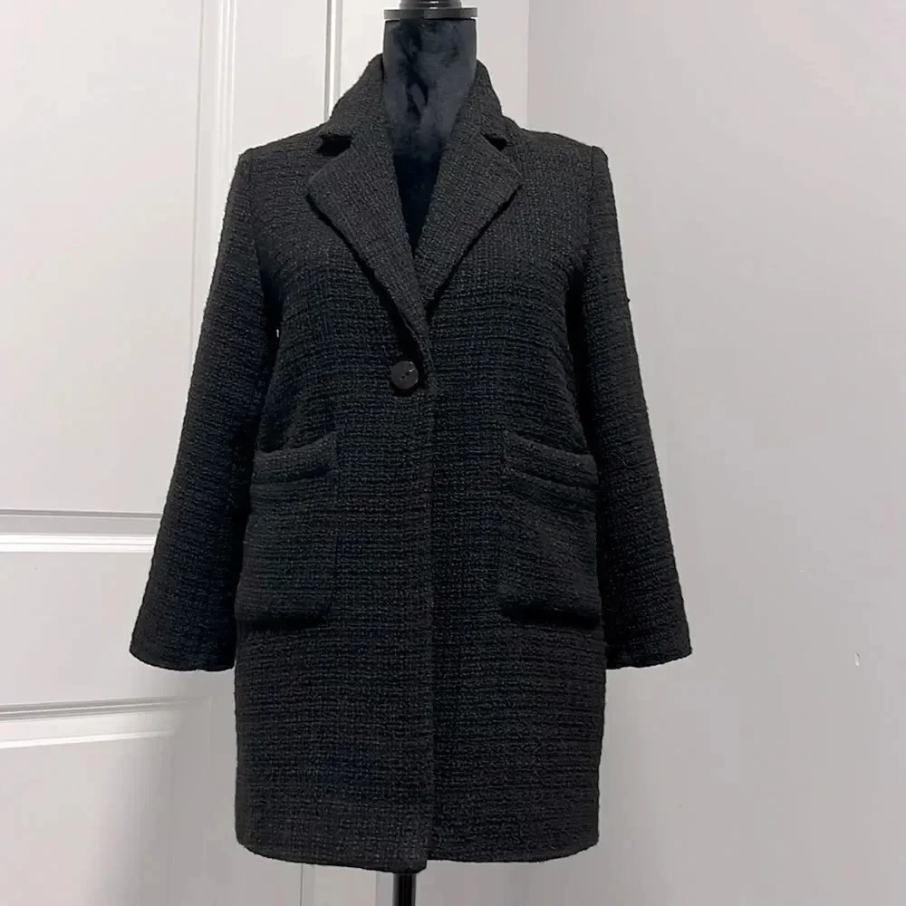 Zara || Kids Textured Pocket Coat size 11-12 Girls in black